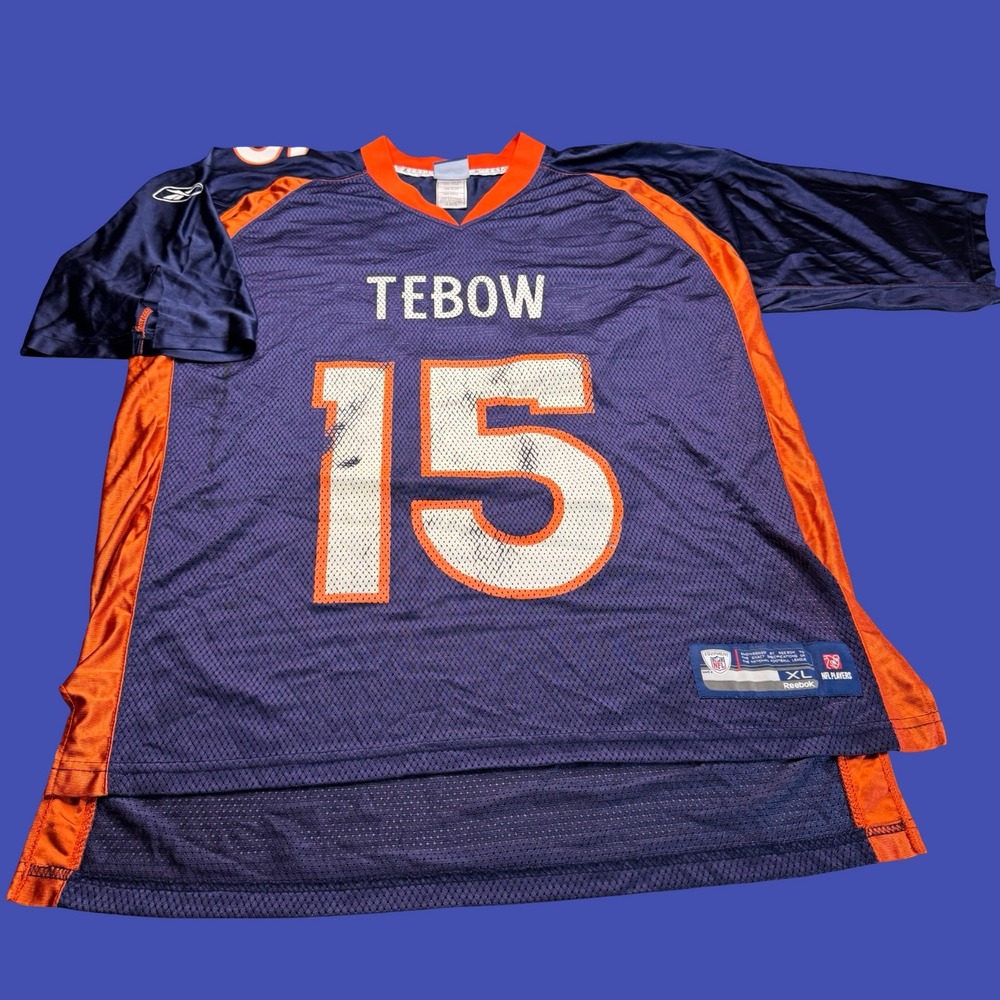 Reebok Denver Broncos Tim Tebow 15 Jersey XL Distressed NFL Football Navy